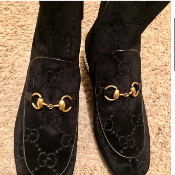 Authentic  Gucci Horsebit GG Velvet Crystal Ankle Boot - Picture 5 of 15
